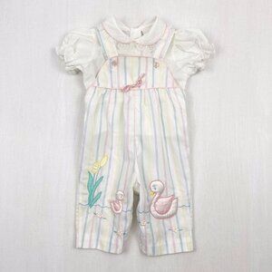 •Vintage• Baby Togs Appliqué Overalls Outfit (2 pc)